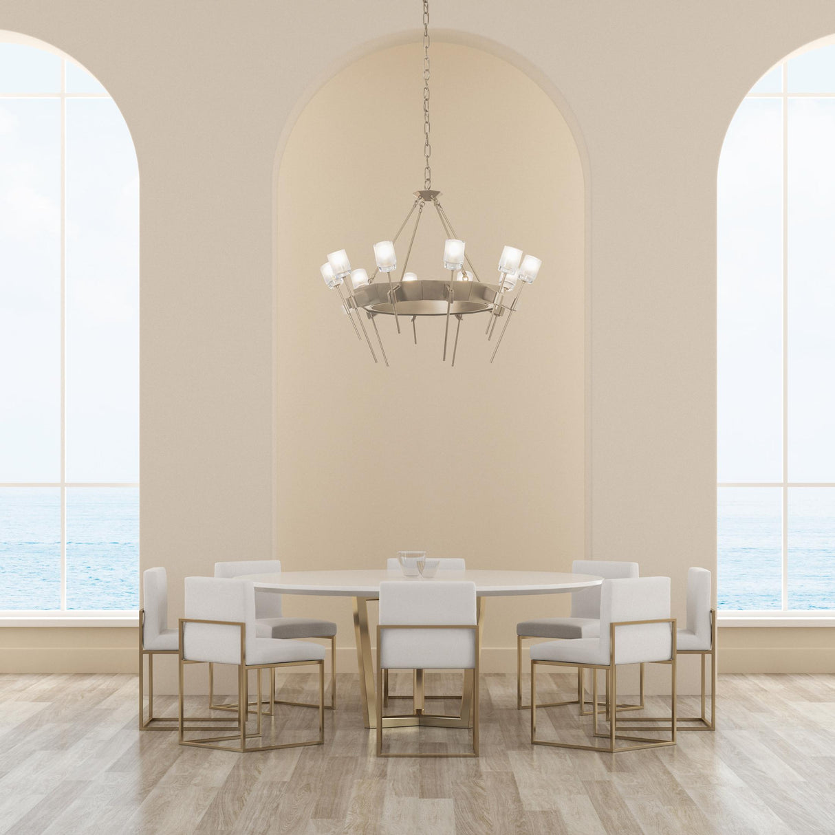 Hubbardton Forge 2023 Soft Gold Cast Glass (YC) Echo 10-Light Circular Chandelier