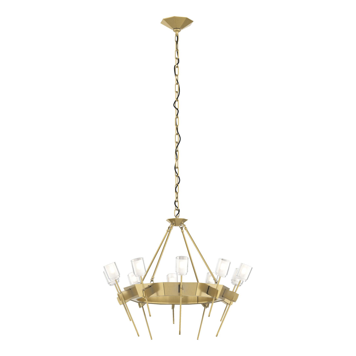 Hubbardton Forge 2023 Modern Brass Cast Glass (YC) Echo 10-Light Circular Chandelier