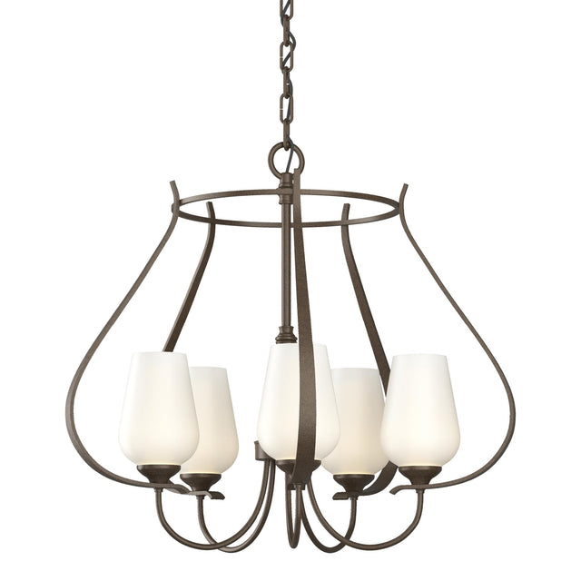 Hubbardton Forge 2012 Bronze Opal Glass (GG) Flora 5 Arm Chandelier