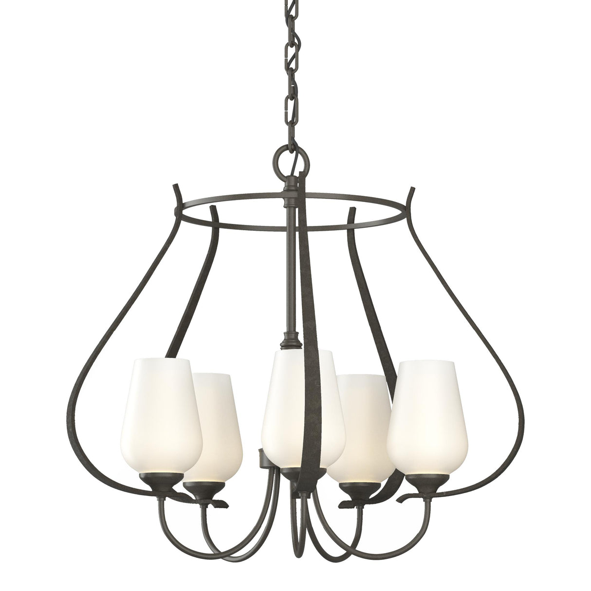 Hubbardton Forge 2012 Dark Smoke Opal Glass (GG) Flora 5 Arm Chandelier