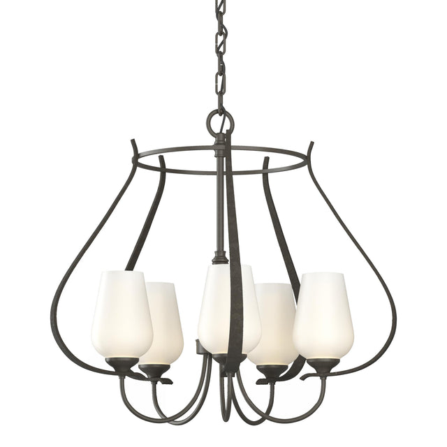 Hubbardton Forge 2012 Dark Smoke Opal Glass (GG) Flora 5 Arm Chandelier