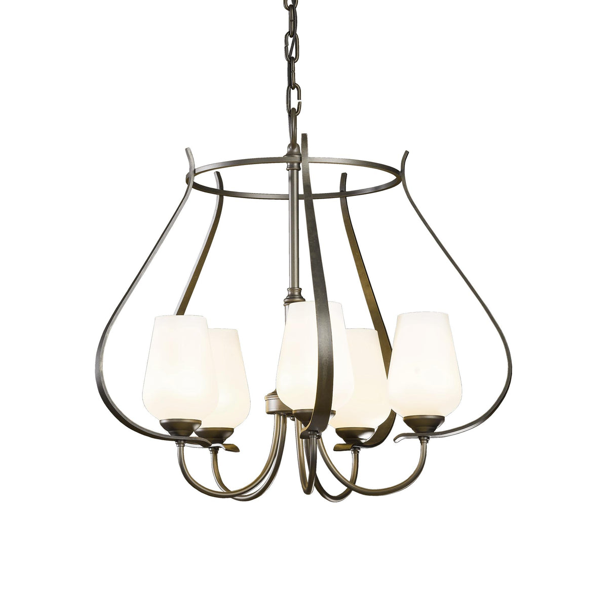 Hubbardton Forge 2012 Dark Smoke Opal Glass (GG) Flora 5 Arm Chandelier