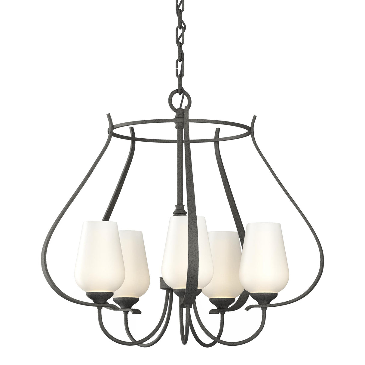 Hubbardton Forge 2012 Natural Iron Opal Glass (GG) Flora 5 Arm Chandelier