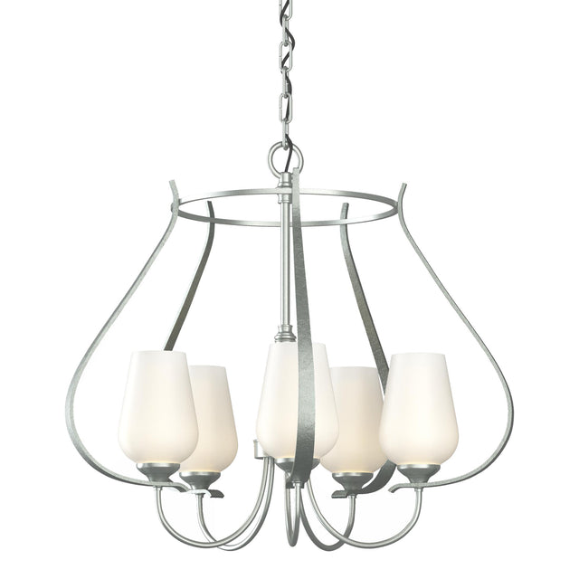 Hubbardton Forge 2012 Vintage Platinum Opal Glass (GG) Flora 5 Arm Chandelier