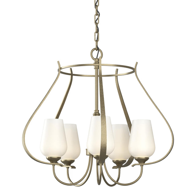 Hubbardton Forge 2012 Soft Gold Opal Glass (GG) Flora 5 Arm Chandelier