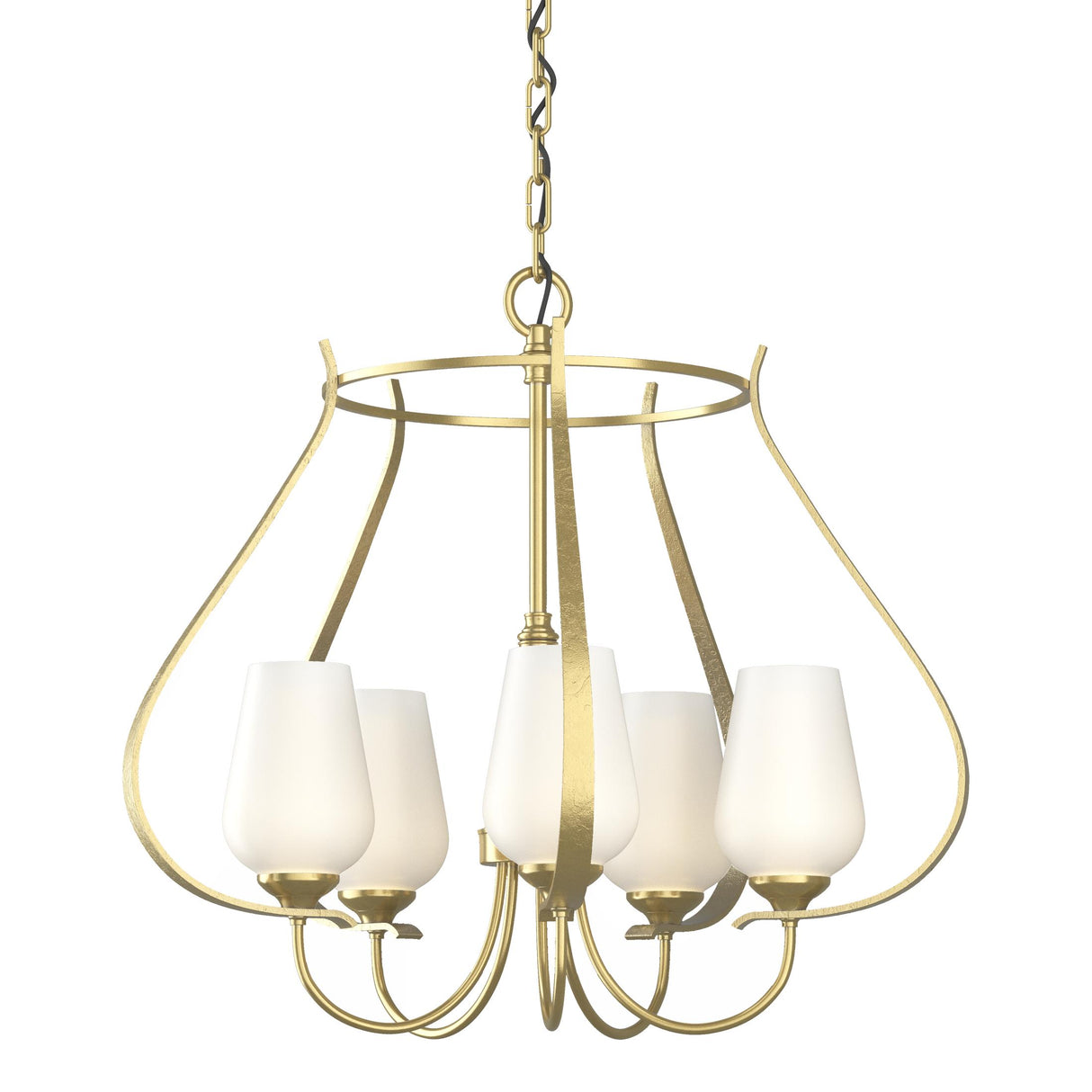 Hubbardton Forge 2012 Modern Brass Opal Glass (GG) Flora 5 Arm Chandelier