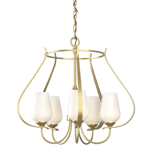 Hubbardton Forge 2012 Modern Brass Opal Glass (GG) Flora 5 Arm Chandelier