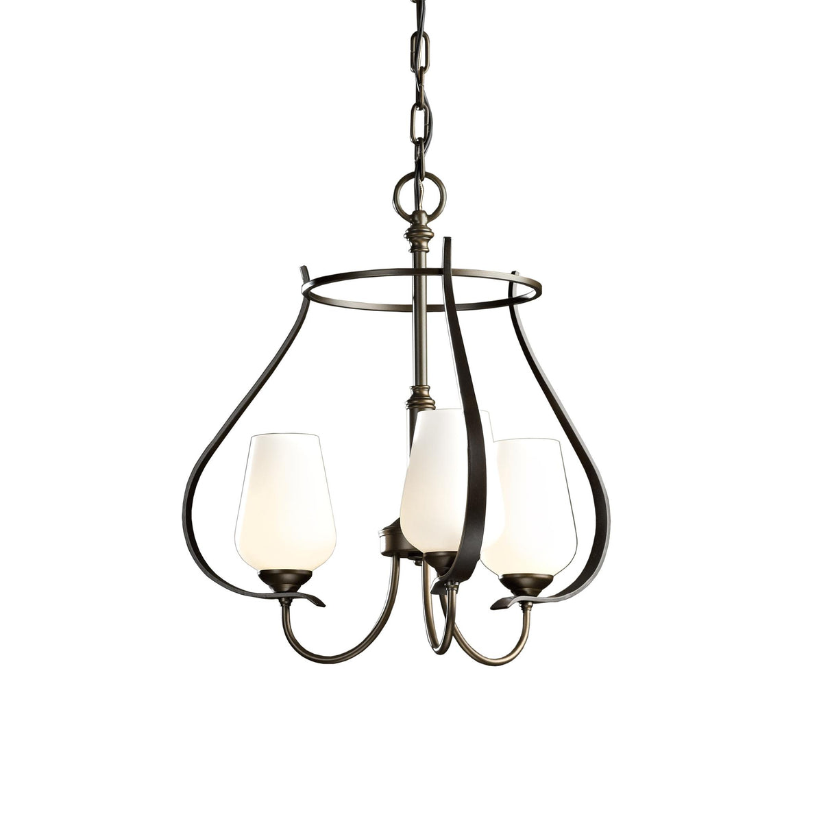 Hubbardton Forge 2013 Bronze Opal Glass (GG) Flora 3 Arm Chandelier