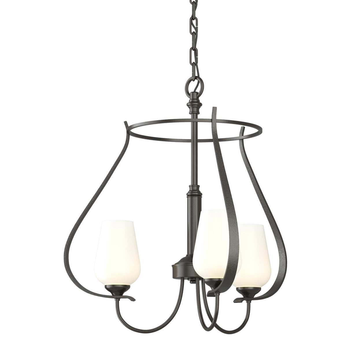 Hubbardton Forge 2013 Oil Rubbed Bronze Opal Glass (GG) Flora 3 Arm Chandelier