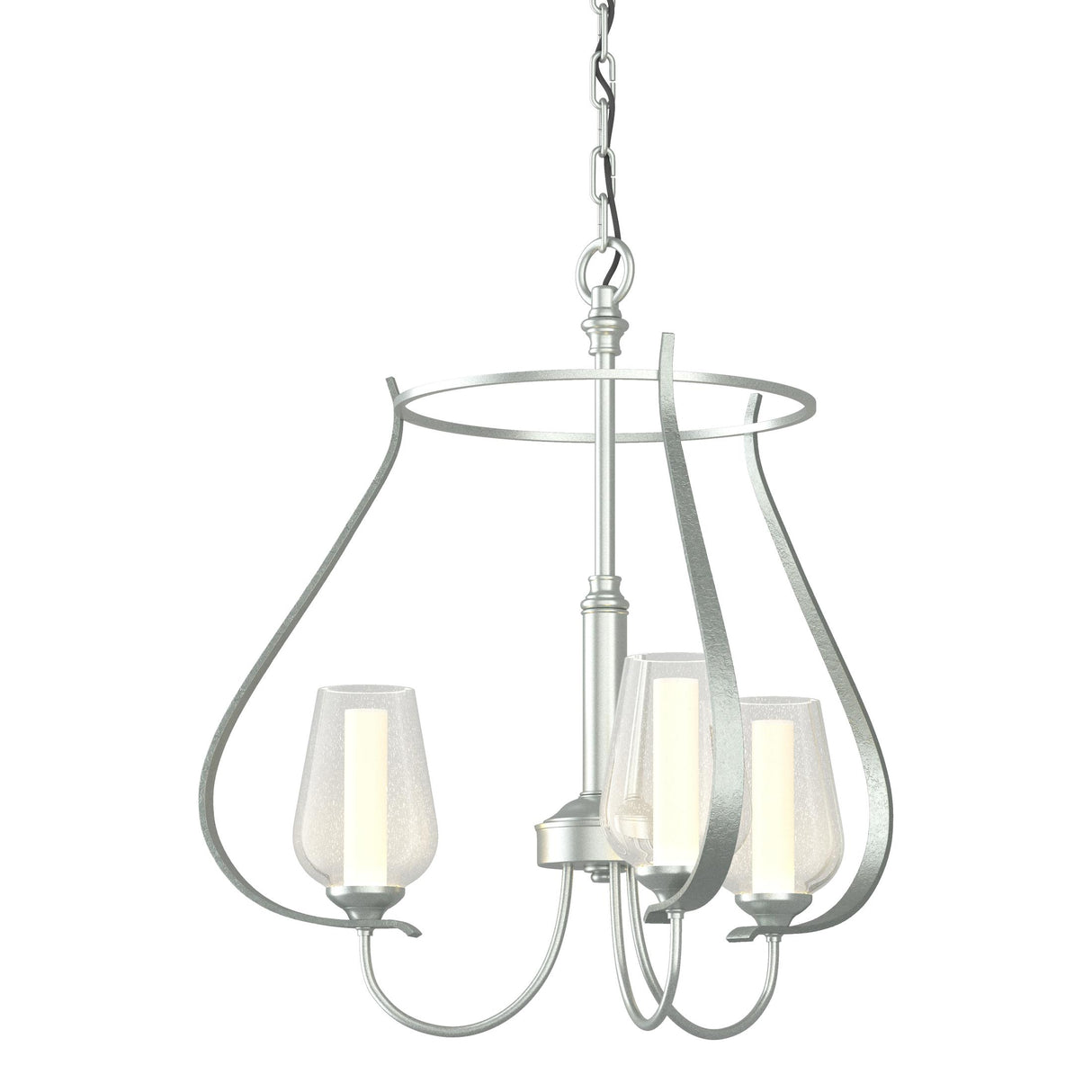 Hubbardton Forge 2013 Vintage Platinum Seeded Glass with Opal Diffuser (ZS) Flora 3 Arm Chandelier