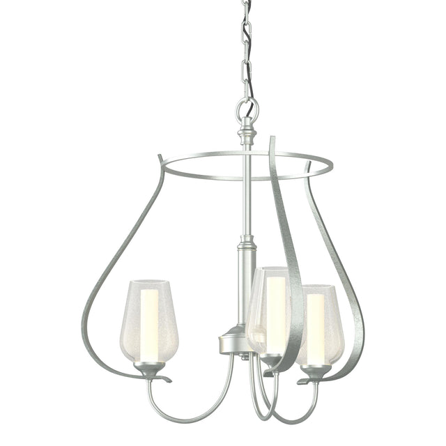 Hubbardton Forge 2013 Vintage Platinum Seeded Glass with Opal Diffuser (ZS) Flora 3 Arm Chandelier