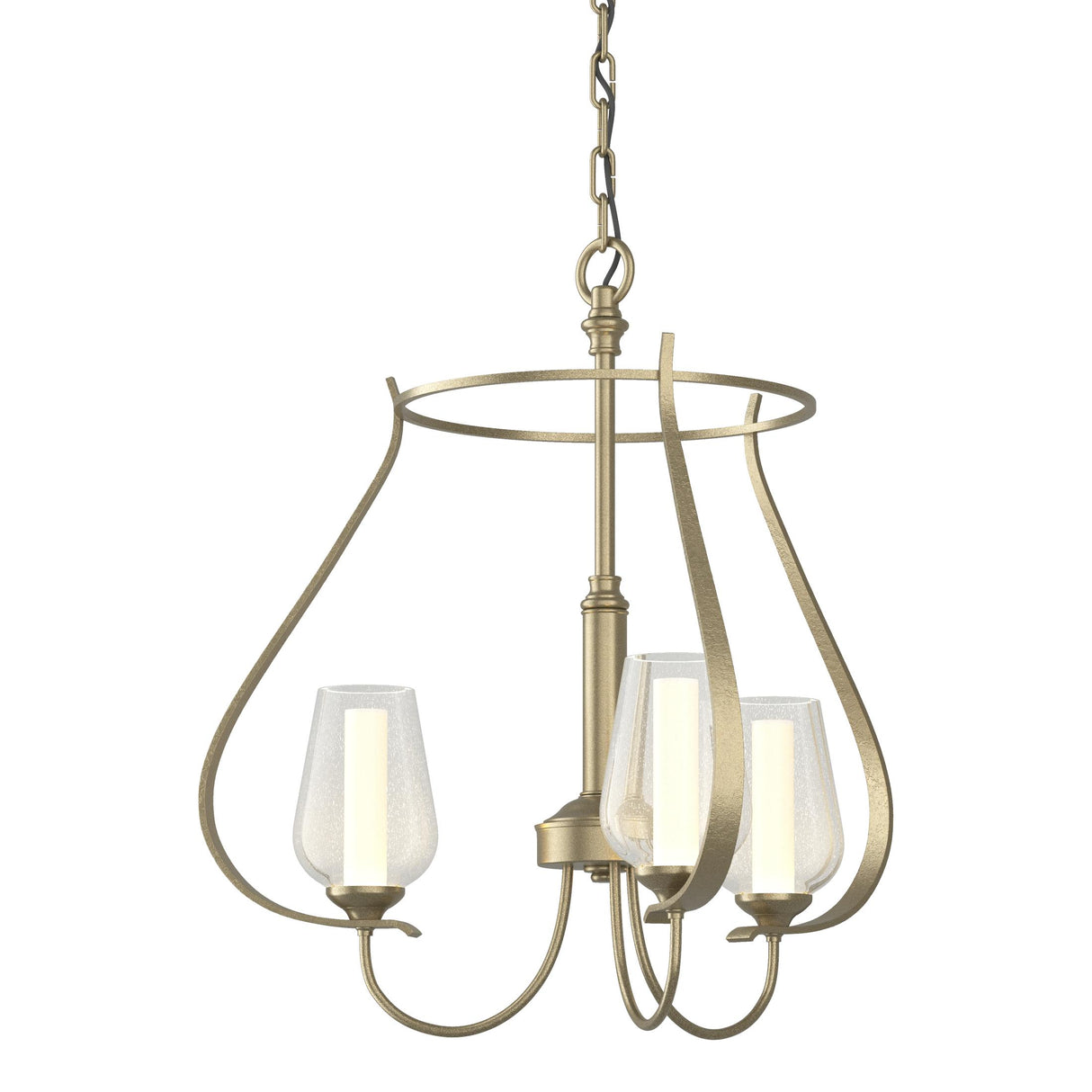 Hubbardton Forge 2013 Soft Gold Seeded Glass with Opal Diffuser (ZS) Flora 3 Arm Chandelier