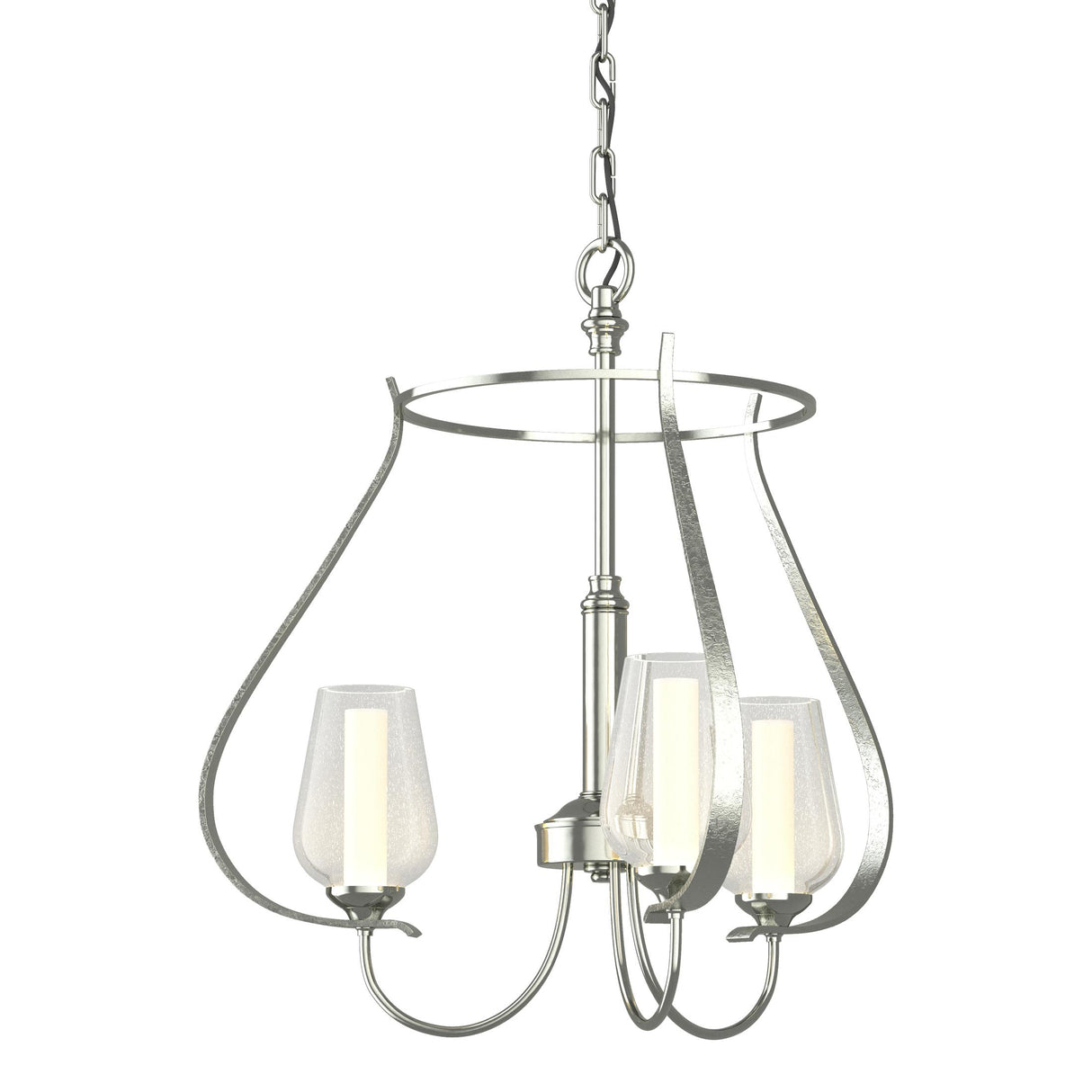 Hubbardton Forge 2013 Sterling Seeded Glass with Opal Diffuser (ZS) Flora 3 Arm Chandelier
