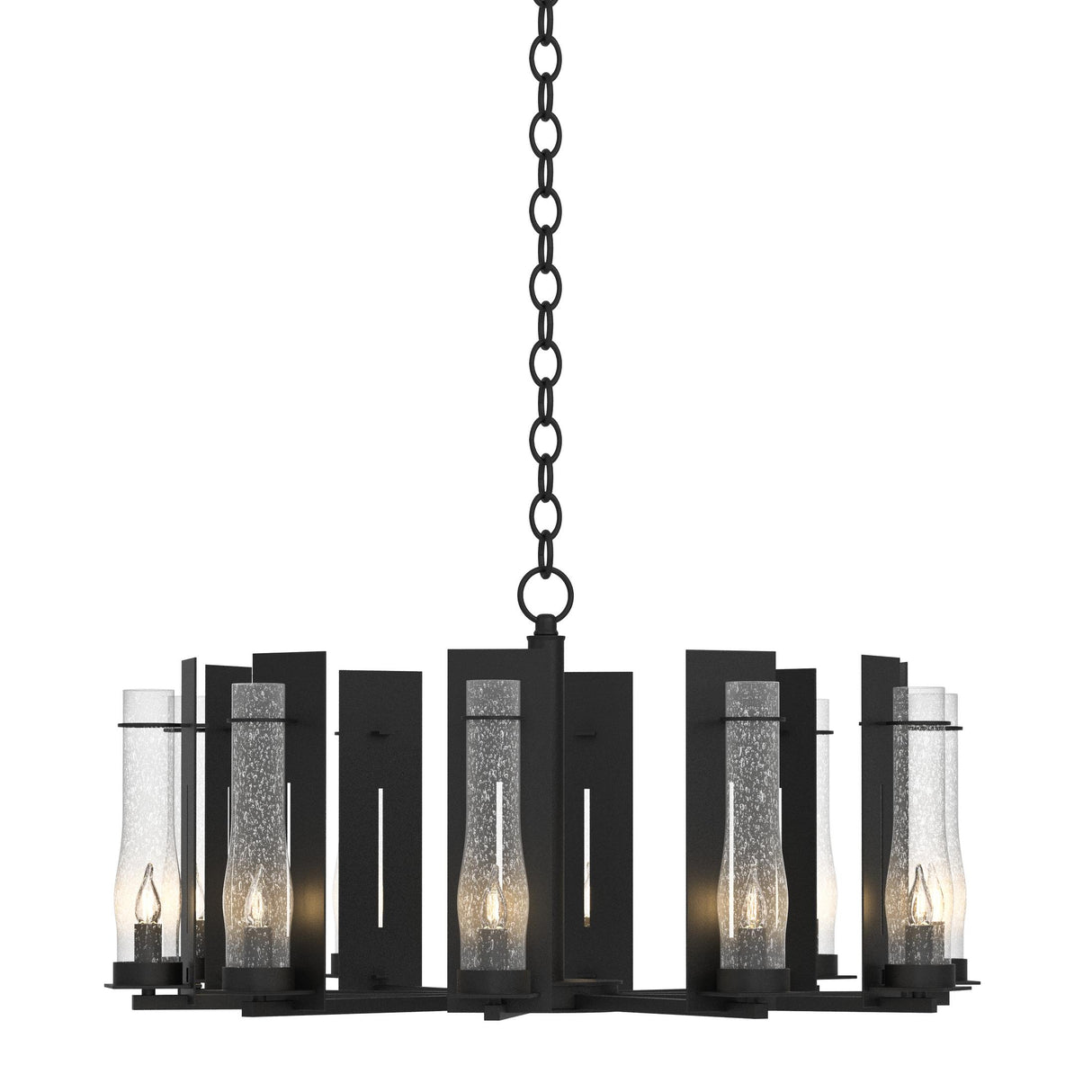 Hubbardton Forge 2014 Black Seeded Clear Glass (II) New Town 10 Arm Chandelier