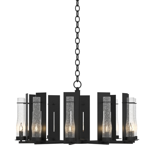 Hubbardton Forge 2014 Black Seeded Clear Glass (II) New Town 10 Arm Chandelier