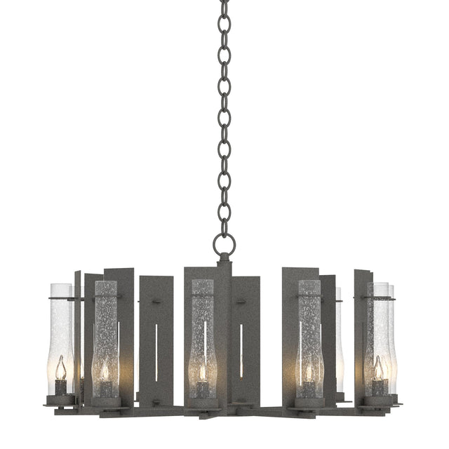 Hubbardton Forge 2014 Natural Iron Seeded Clear Glass (II) New Town 10 Arm Chandelier