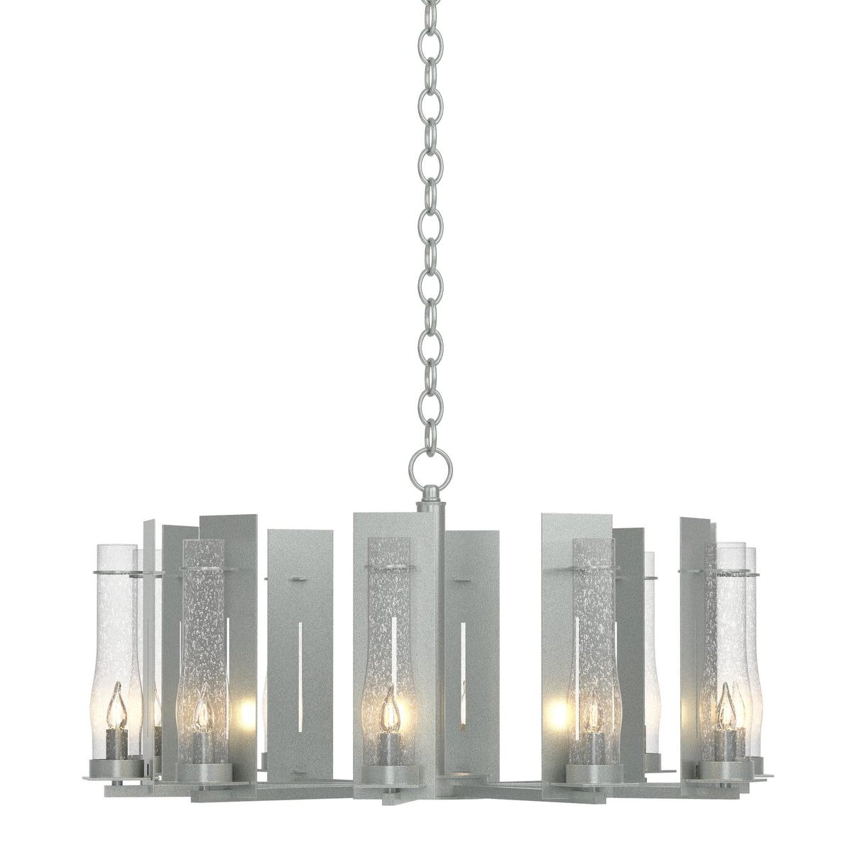 Hubbardton Forge 2014 Vintage Platinum Seeded Clear Glass (II) New Town 10 Arm Chandelier