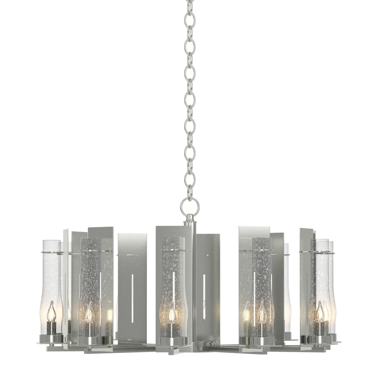 Hubbardton Forge 2014 Sterling Seeded Clear Glass (II) New Town 10 Arm Chandelier