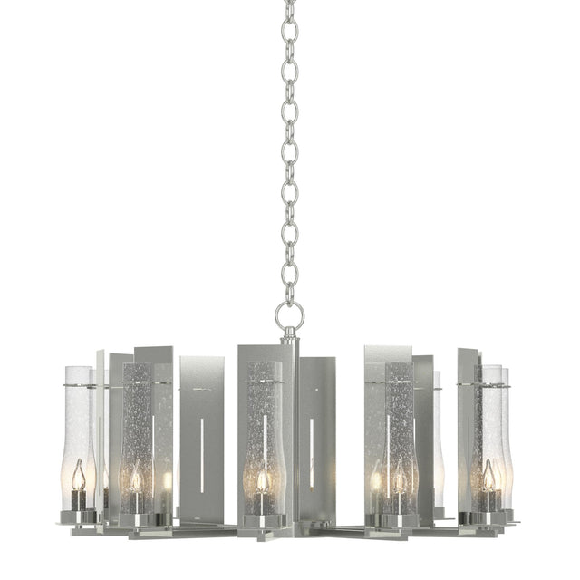 Hubbardton Forge 2014 Sterling Seeded Clear Glass (II) New Town 10 Arm Chandelier