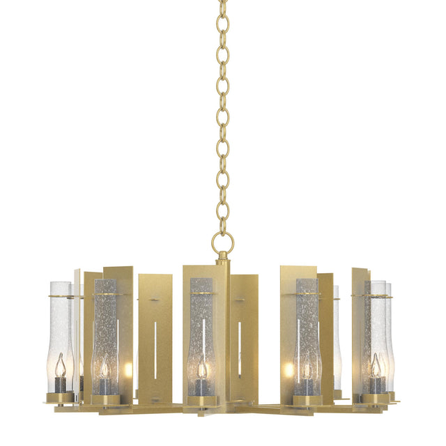 Hubbardton Forge 2014 Modern Brass Seeded Clear Glass (II) New Town 10 Arm Chandelier