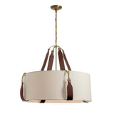 Hubbardton Forge 2021 Antique Brass British Brown Leather Flax Shade (SE) Saratoga Large Pendant
