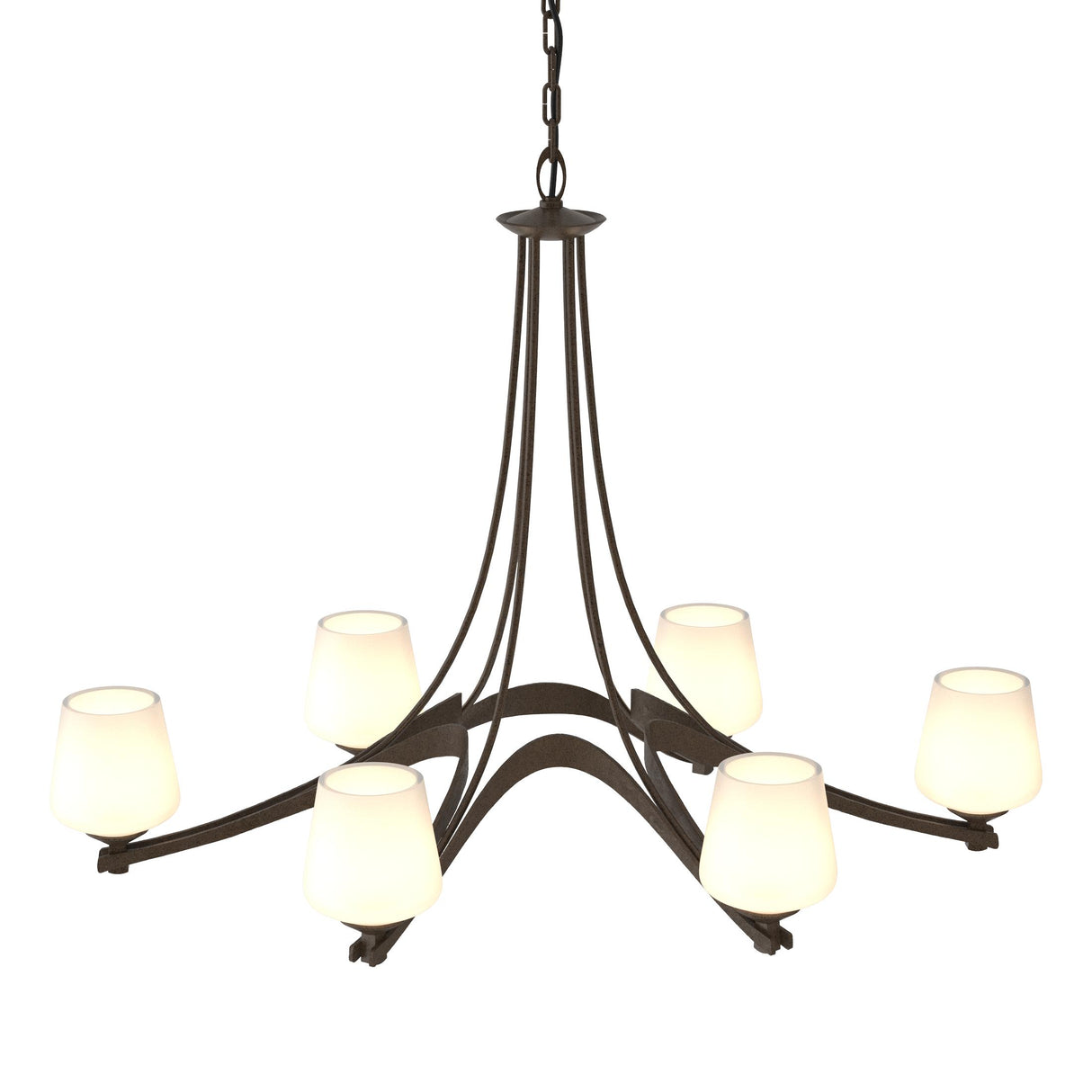 Hubbardton Forge 2010 Bronze Opal Glass (GG) Oval Ribbon 6 Arm Chandelier