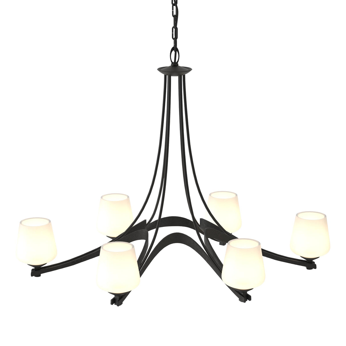 Hubbardton Forge 2010 Black Opal Glass (GG) Oval Ribbon 6 Arm Chandelier