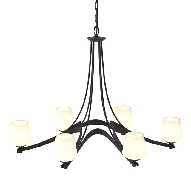 Hubbardton Forge 2010 Black Opal Glass (GG) Oval Ribbon 6 Arm Chandelier