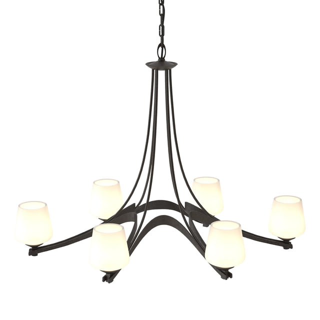 Hubbardton Forge 2010 Oil Rubbed Bronze Opal Glass (GG) Oval Ribbon 6 Arm Chandelier