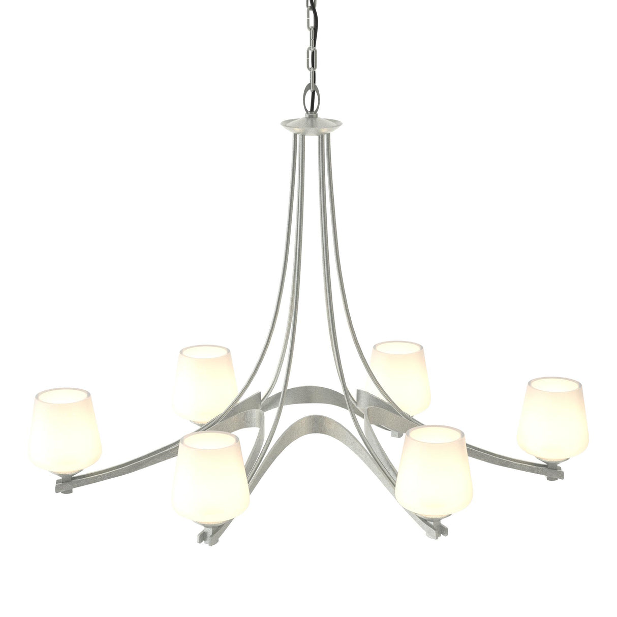 Hubbardton Forge 2010 Vintage Platinum Opal Glass (GG) Oval Ribbon 6 Arm Chandelier