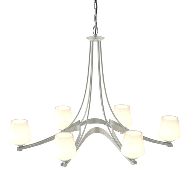 Hubbardton Forge 2010 Vintage Platinum Opal Glass (GG) Oval Ribbon 6 Arm Chandelier