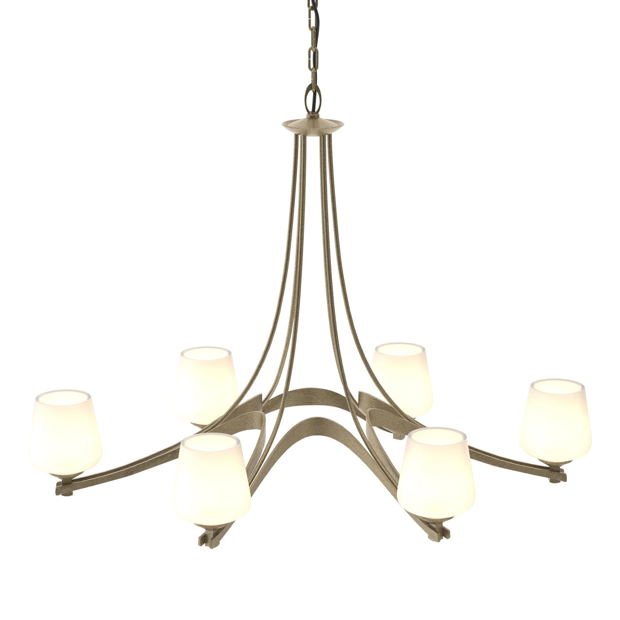 Hubbardton Forge 2010 Soft Gold Opal Glass (GG) Oval Ribbon 6 Arm Chandelier