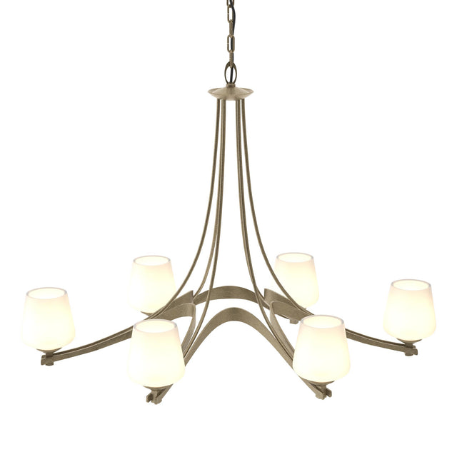 Hubbardton Forge 2010 Soft Gold Opal Glass (GG) Oval Ribbon 6 Arm Chandelier