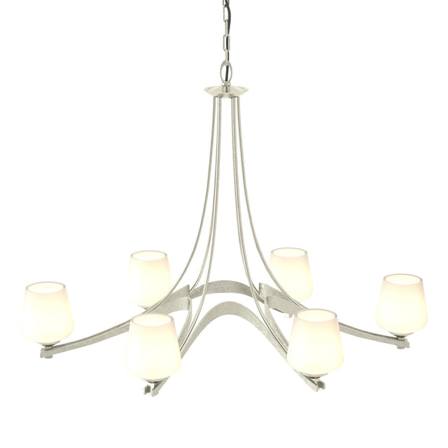 Hubbardton Forge 2010 Sterling Opal Glass (GG) Oval Ribbon 6 Arm Chandelier
