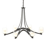 Hubbardton Forge 2010 Black Clear Glass with Opal Diffuser (ZU) Oval Ribbon 6 Arm Chandelier