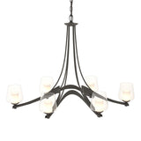 Hubbardton Forge 2010 Natural Iron Clear Glass with Opal Diffuser (ZU) Oval Ribbon 6 Arm Chandelier