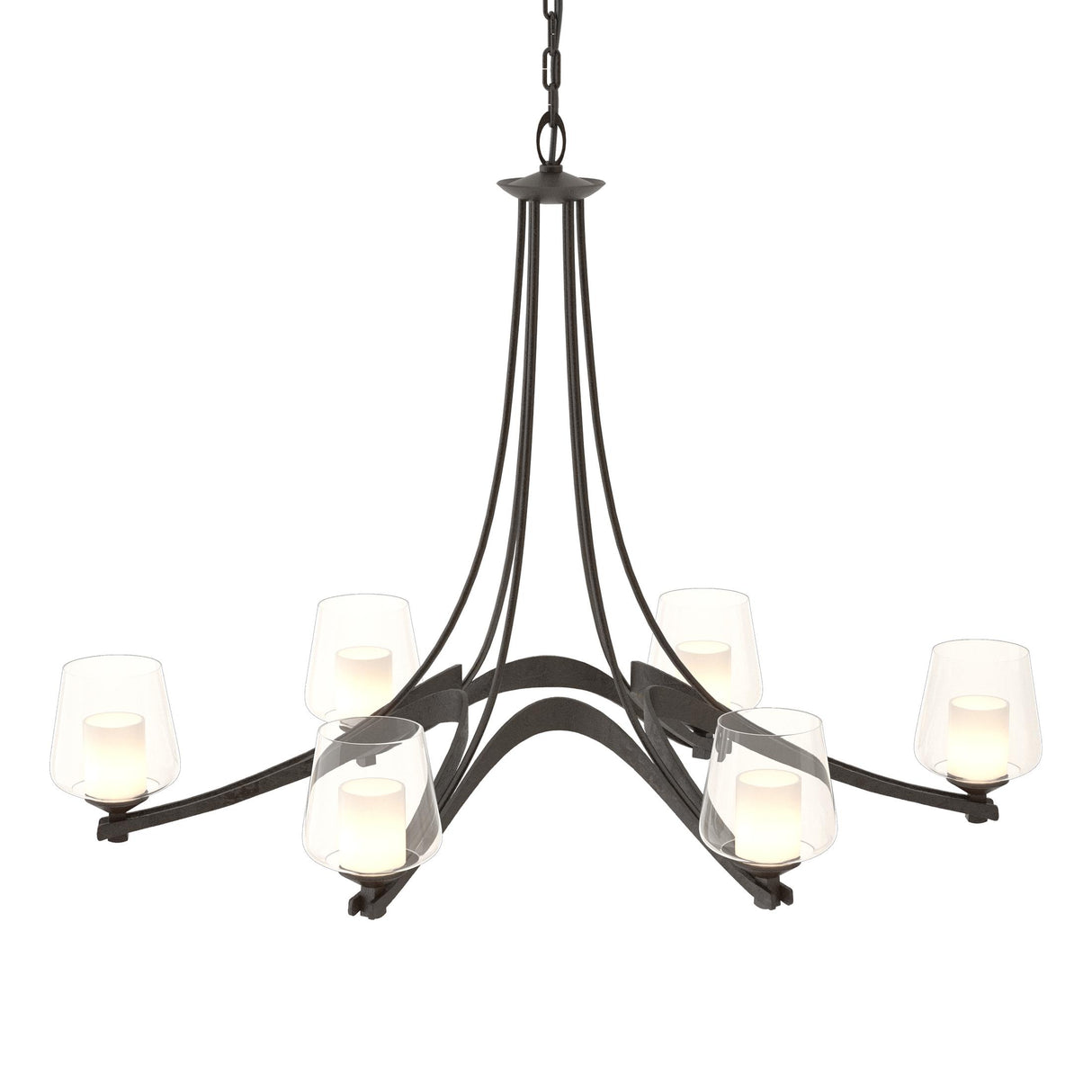 Hubbardton Forge 2010 Oil Rubbed Bronze Clear Glass with Opal Diffuser (ZU) Oval Ribbon 6 Arm Chandelier