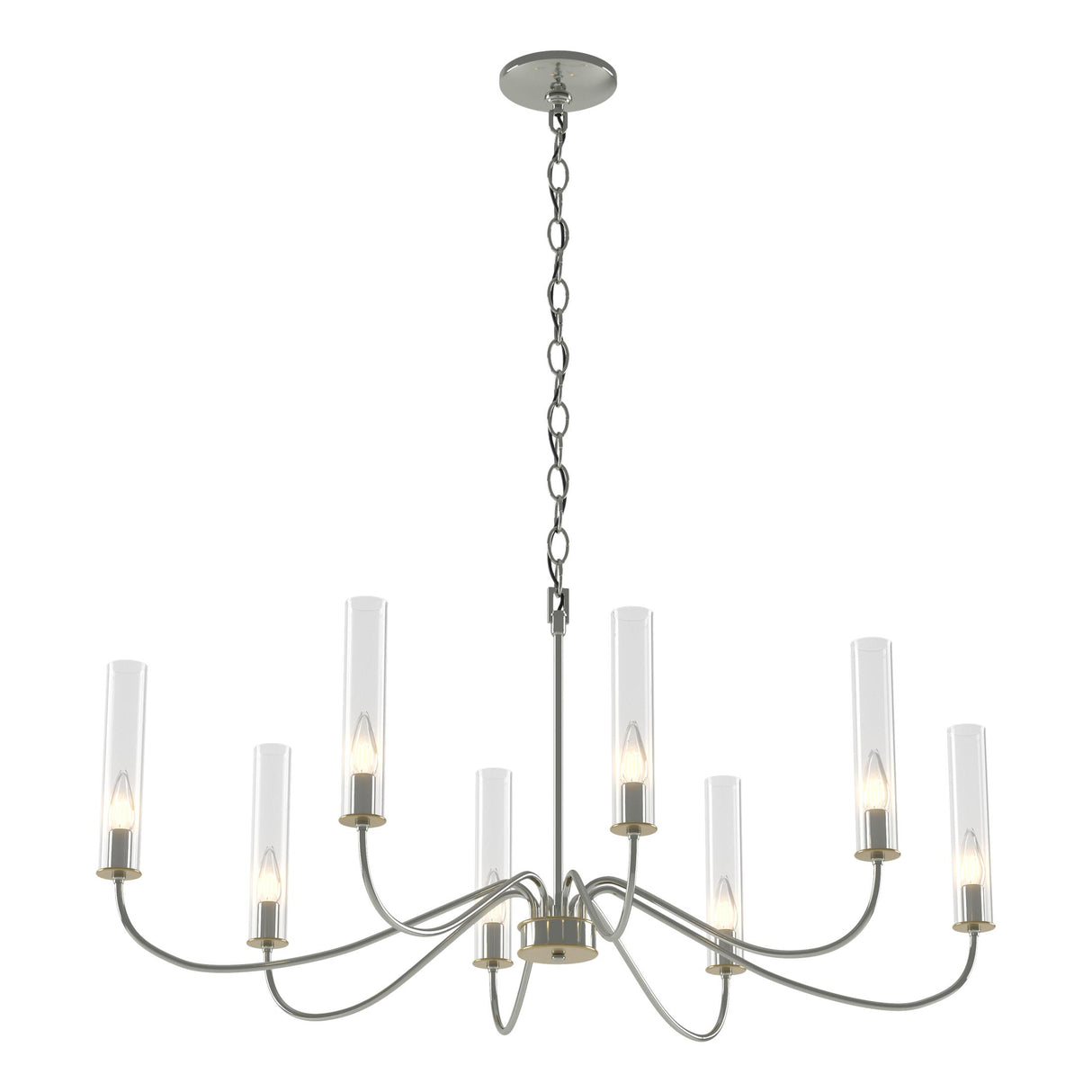 Hubbardton Forge 2019 Sterling Brass Clear Glass (ZM) Grace 8-Arm Chandelier