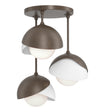 Hubbardton Forge 2022 Bronze White Opal Glass (GG) Brooklyn 3-Light Double Shade Semi-Flush