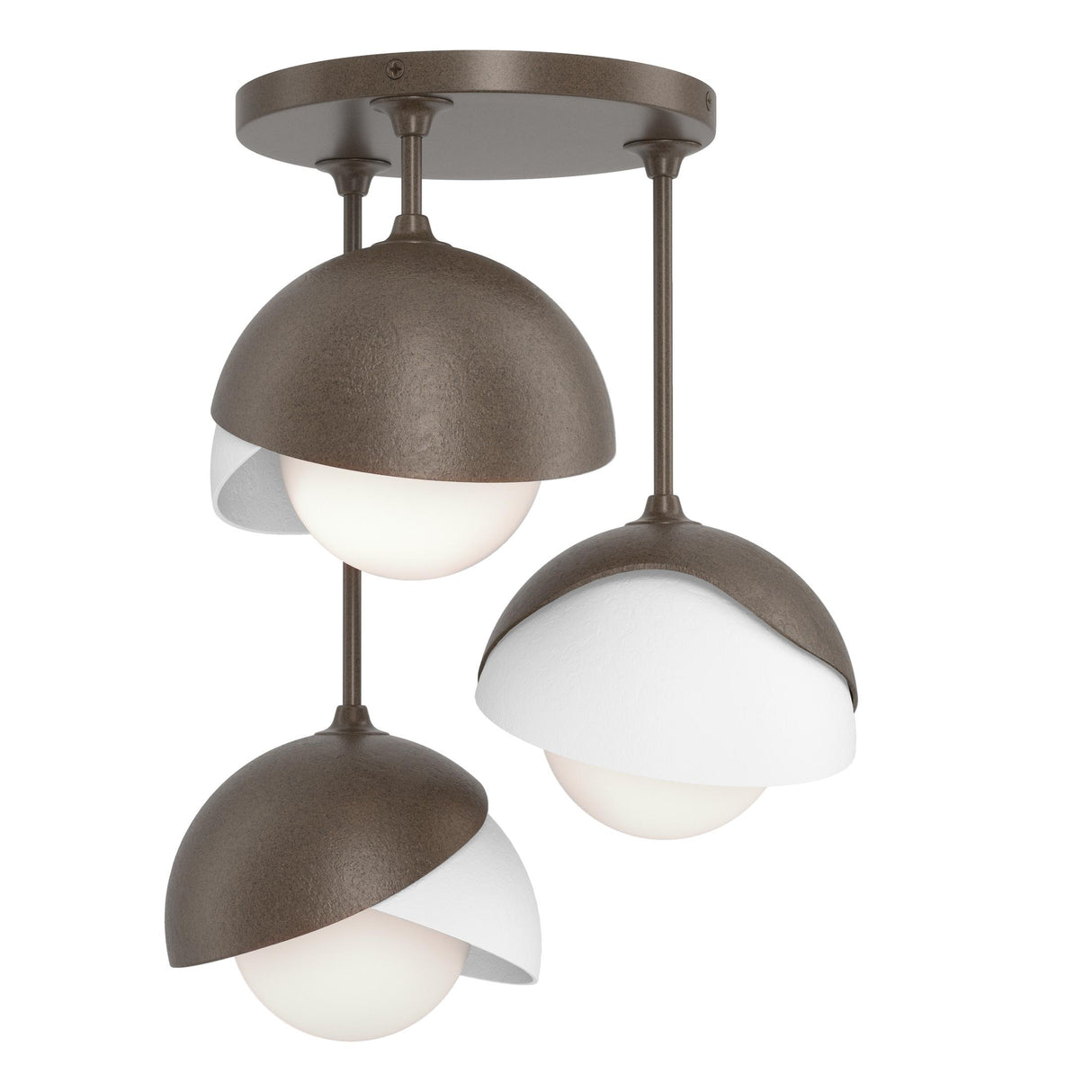 Hubbardton Forge 2022 Bronze White Opal Glass (GG) Brooklyn 3-Light Double Shade Semi-Flush