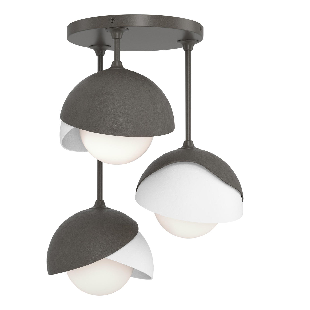 Hubbardton Forge 2022 Dark Smoke White Opal Glass (GG) Brooklyn 3-Light Double Shade Semi-Flush