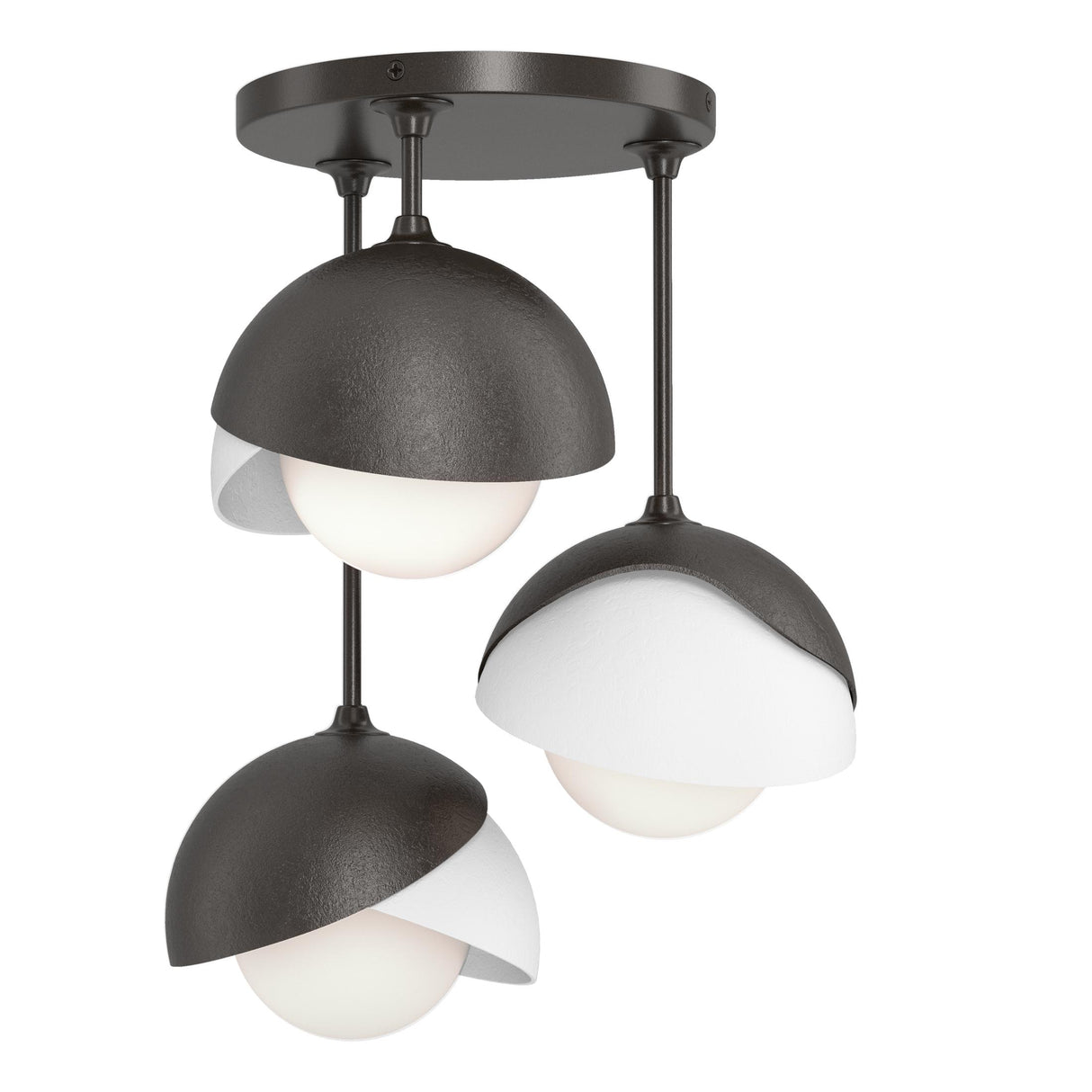 Hubbardton Forge 2022 Oil Rubbed Bronze White Opal Glass (GG) Brooklyn 3-Light Double Shade Semi-Flush