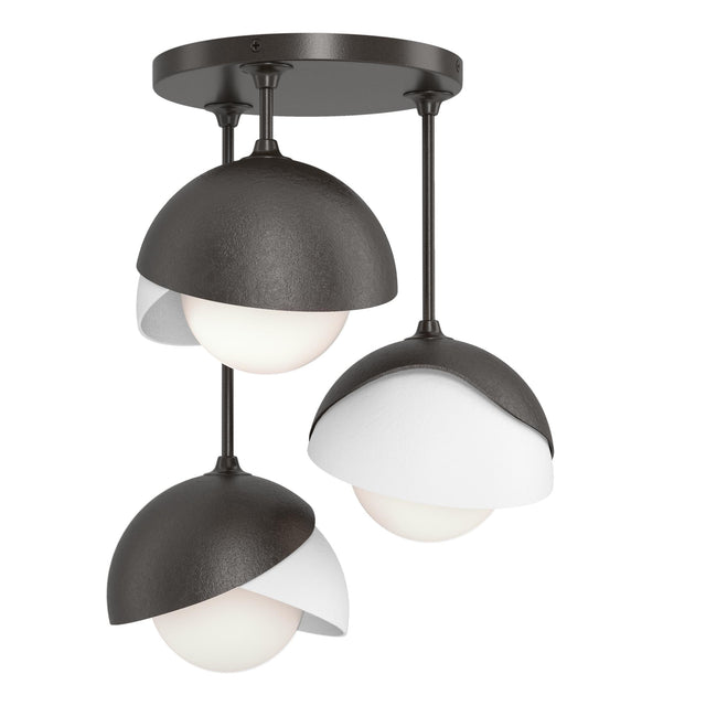 Hubbardton Forge 2022 Oil Rubbed Bronze White Opal Glass (GG) Brooklyn 3-Light Double Shade Semi-Flush