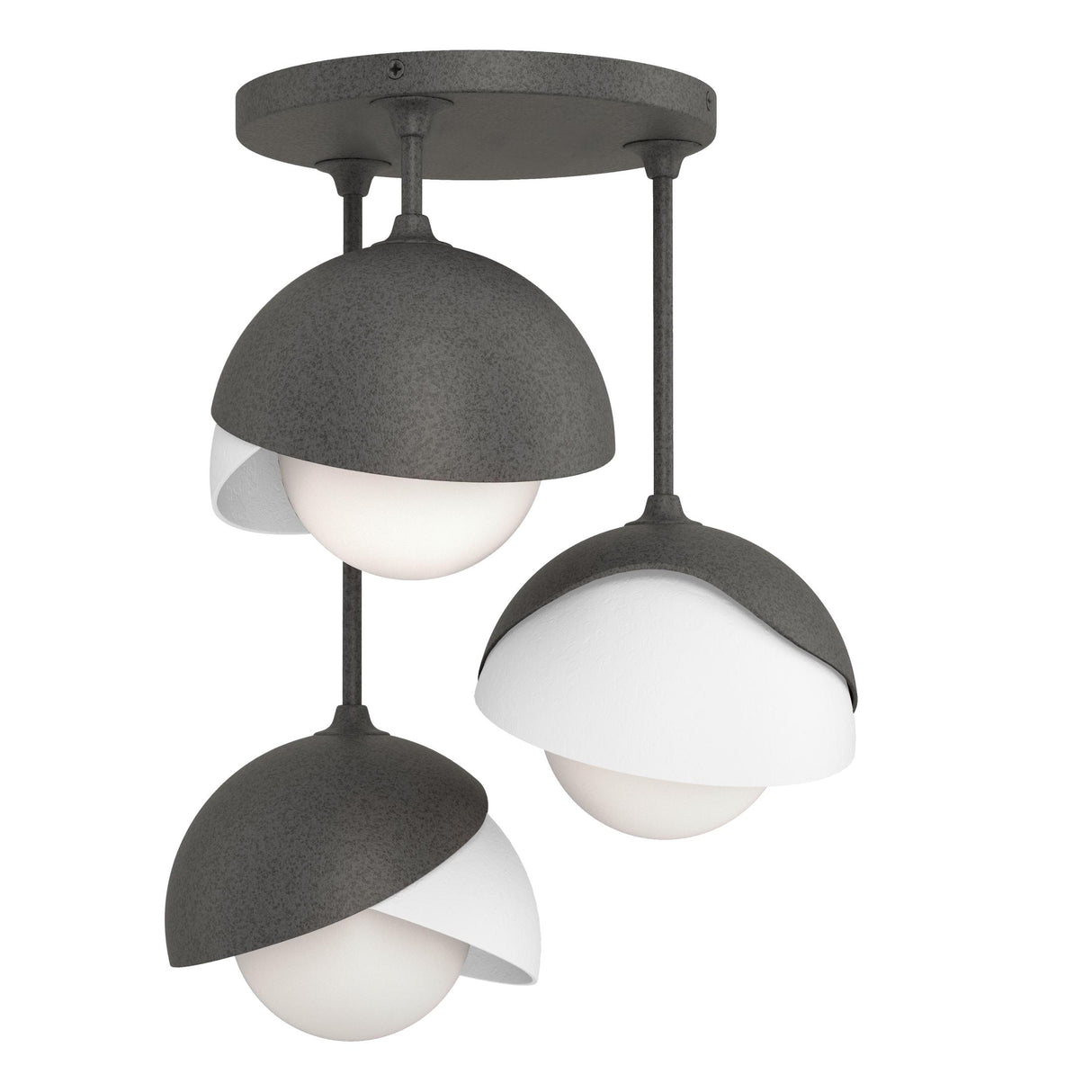 Hubbardton Forge 2022 Natural Iron White Opal Glass (GG) Brooklyn 3-Light Double Shade Semi-Flush