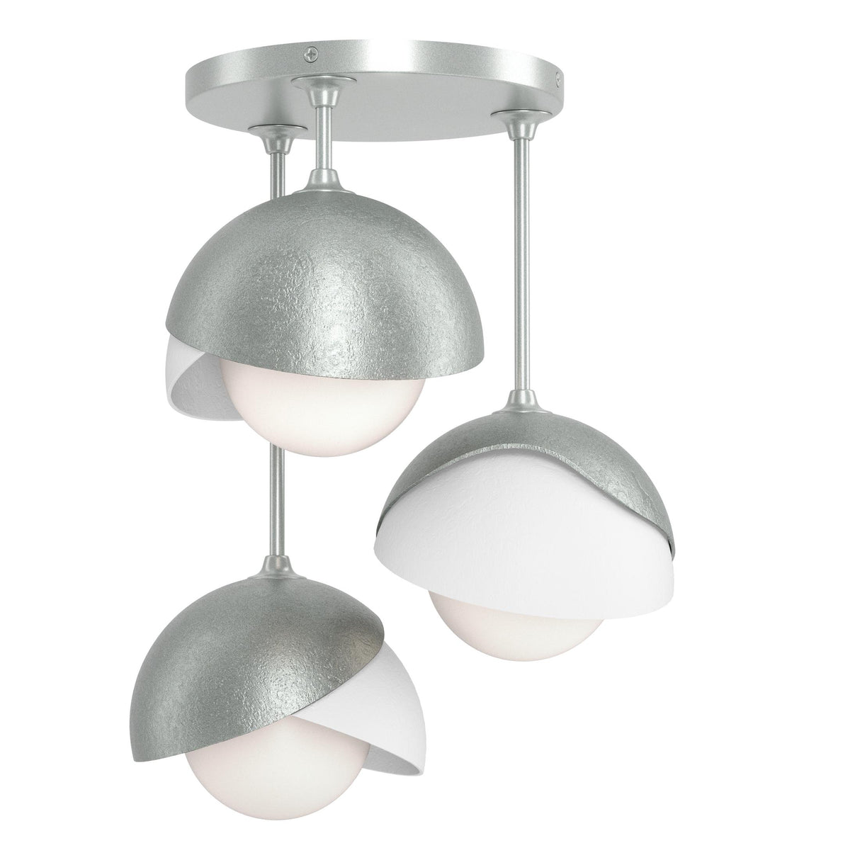 Hubbardton Forge 2022 Vintage Platinum White Opal Glass (GG) Brooklyn 3-Light Double Shade Semi-Flush
