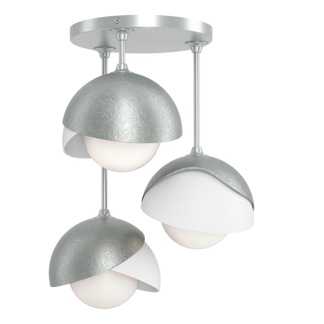 Hubbardton Forge 2022 Vintage Platinum White Opal Glass (GG) Brooklyn 3-Light Double Shade Semi-Flush