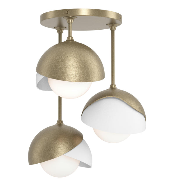 Hubbardton Forge 2022 Soft Gold White Opal Glass (GG) Brooklyn 3-Light Double Shade Semi-Flush