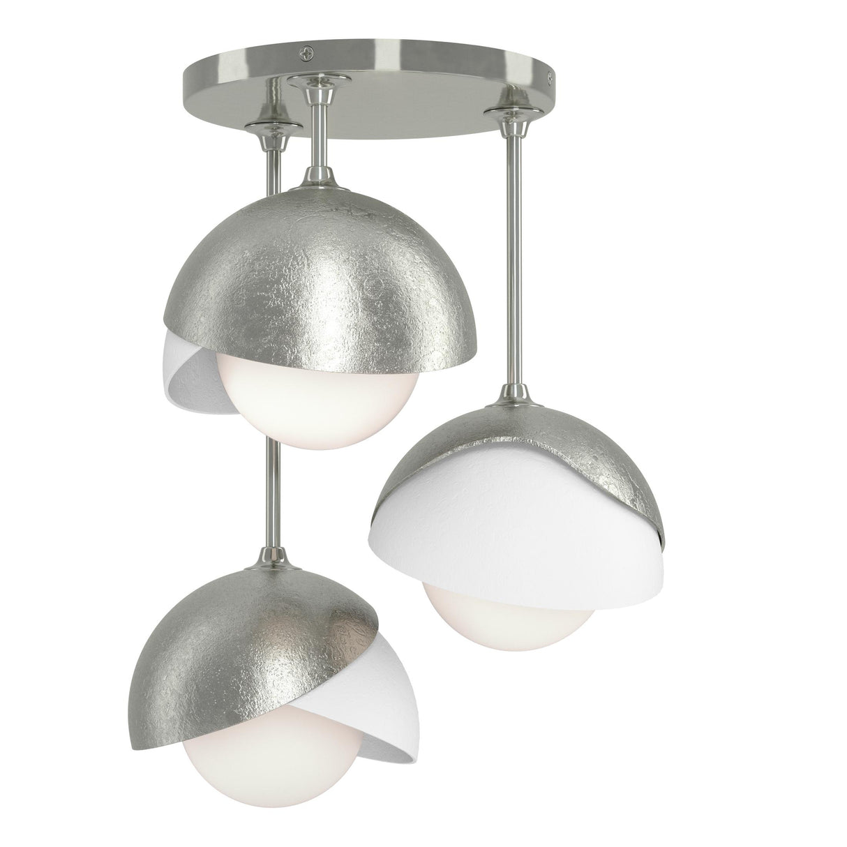 Hubbardton Forge 2022 Sterling White Opal Glass (GG) Brooklyn 3-Light Double Shade Semi-Flush