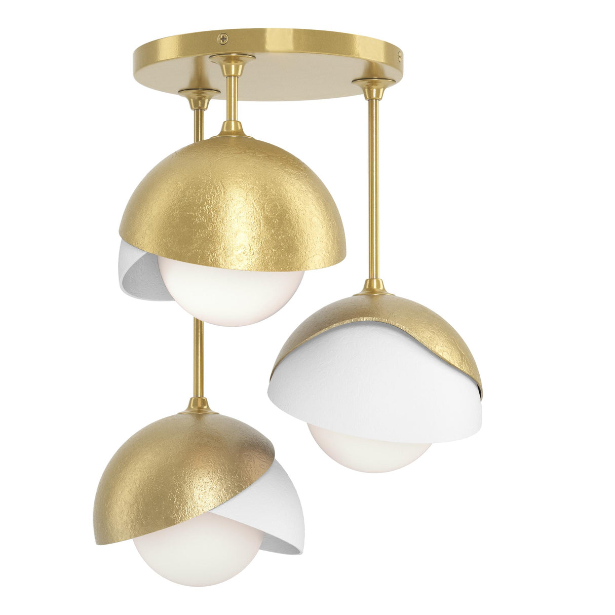 Hubbardton Forge 2022 Modern Brass White Opal Glass (GG) Brooklyn 3-Light Double Shade Semi-Flush