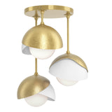 Hubbardton Forge 2022 Modern Brass White Opal Glass (GG) Brooklyn 3-Light Double Shade Semi-Flush